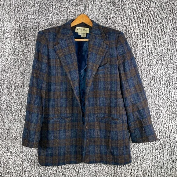 VINTAGE Eddie Bauer Women's Blazer Jacket 100% Wool Blue Plaid Size Medium - Picture 10 of 10
